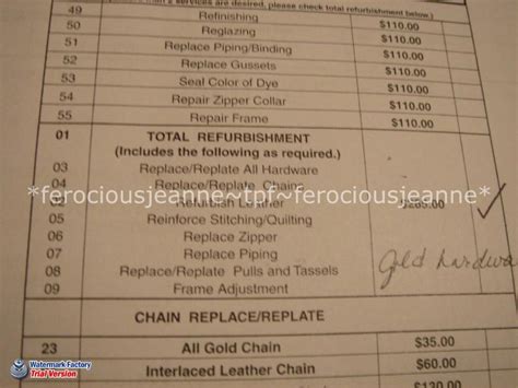 Louis Vuitton repair cost list